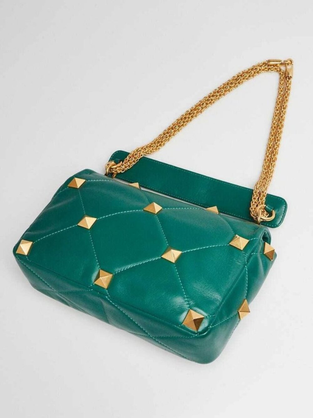 Valentino Jungle Green Nappa Leather Roman Stud Medium Shoulder Bag - Picture 3 of 10